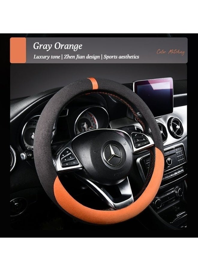 Leather-covered steering wheel cover - ultra-thin, anti-slip, sweat-absorbing suede fabric cover - suitable for all seasons, providing high-grade, comfortable and soft hand feel for cars - Image 3